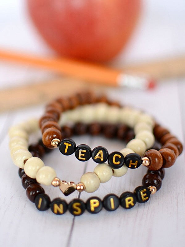 Teach Inspire Wood Bracelet Set
