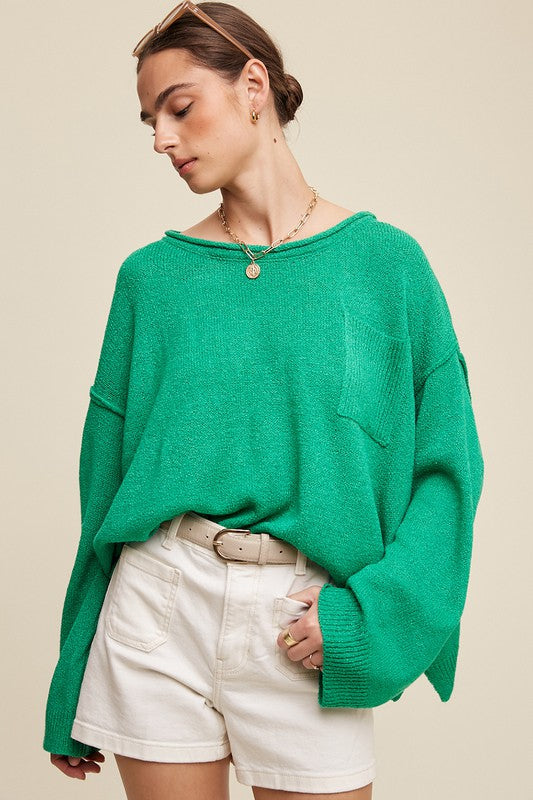 Wide Neck Pullover Sweater