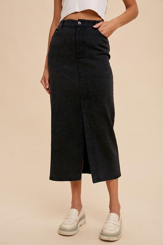 Washed Stretch Pencil Skirt