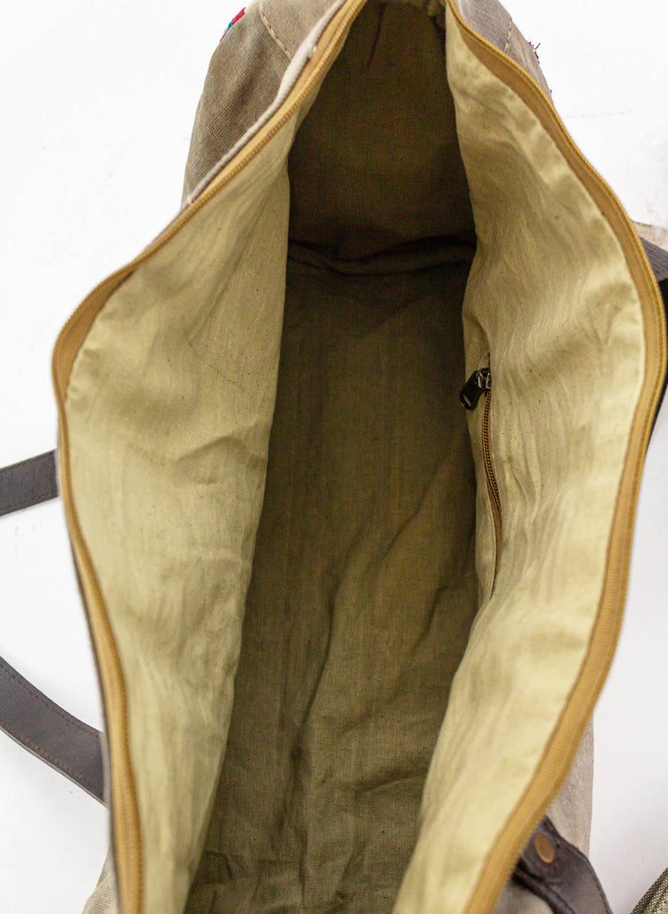 Military Tent w/Vintage Textiles Overnight Travel Bag